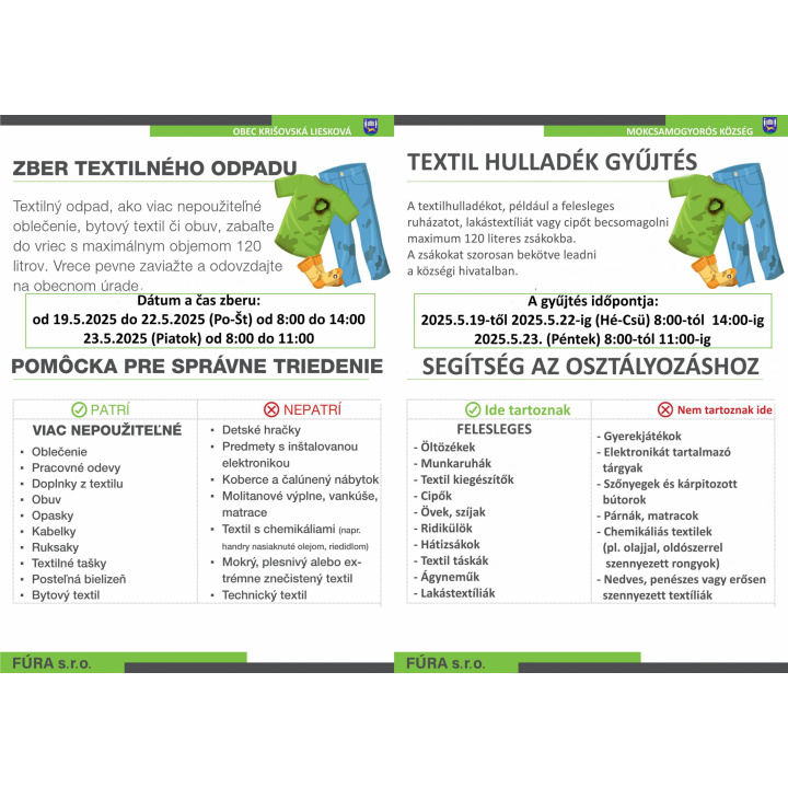 Zber textilného odpadu - Textil hulladék gyűjtés