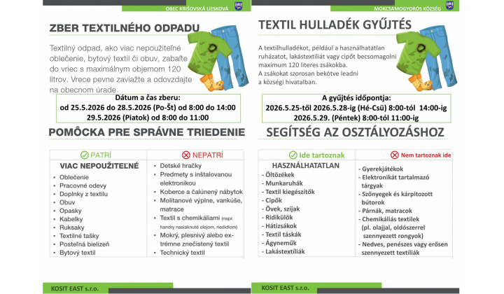 Zber textilného odpadu - Textil hulladék gyűjtés